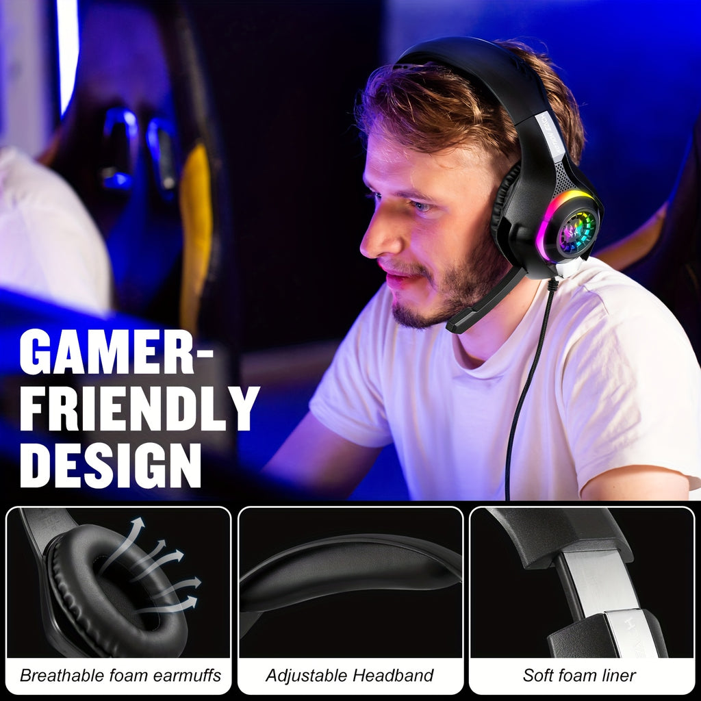 Casque de jeu adapté pour PC, PS4, PS5 avec microphone
