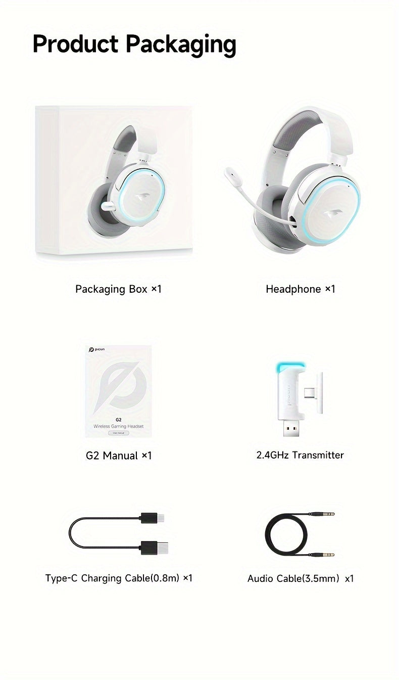 Casque de jeu sans fil Picun G2,