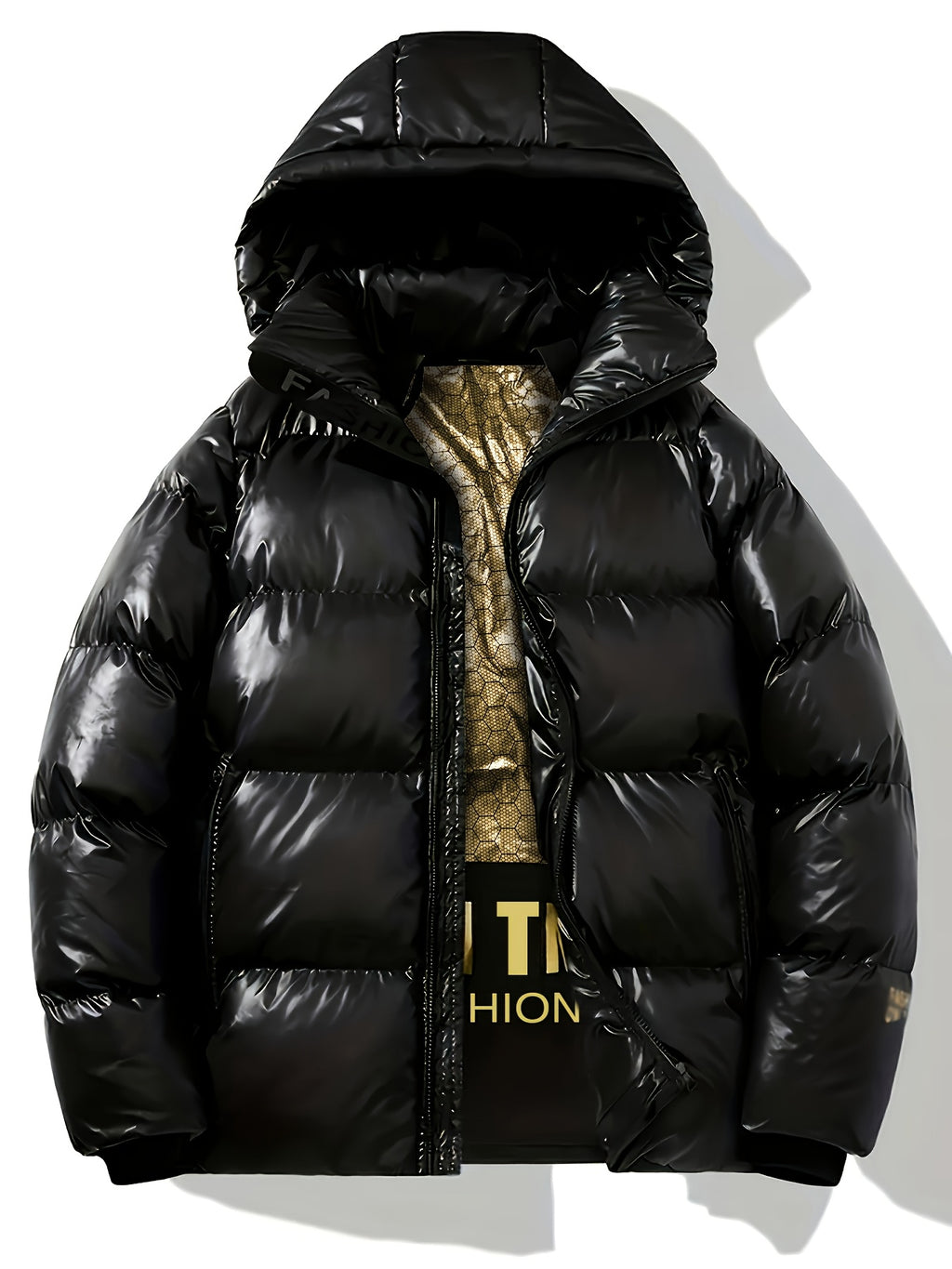 Veste à capuche noire et dorée