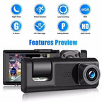 Caméra de bord de voiture avec double objectif intégré avant et arrière Full HD 1080P