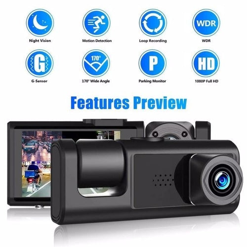 Caméra de bord de voiture avec double objectif intégré avant et arrière Full HD 1080P