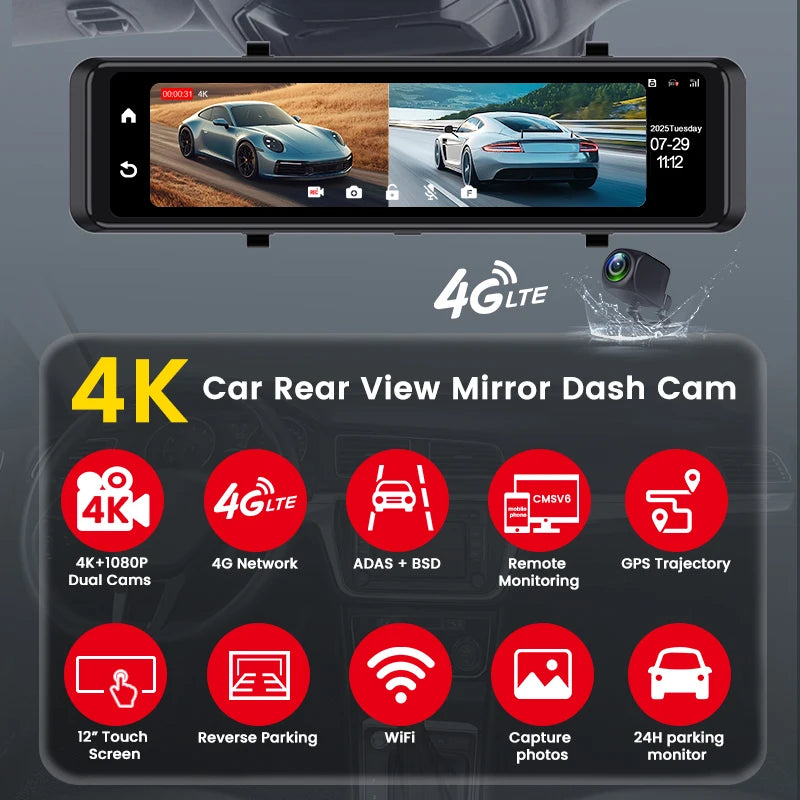Caméra de tableau de bord 4G 4K