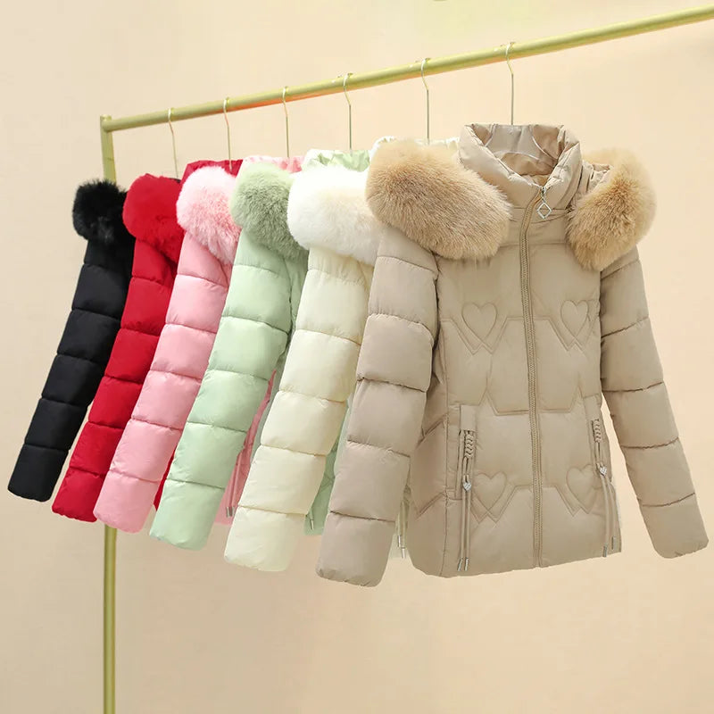 Manteau à col en fourrure à Capuche