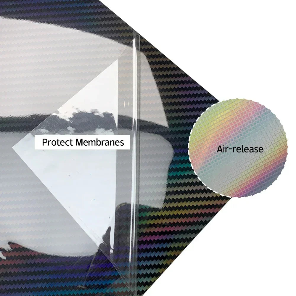 Autocollants en fibre de carbone arc-en-ciel laser