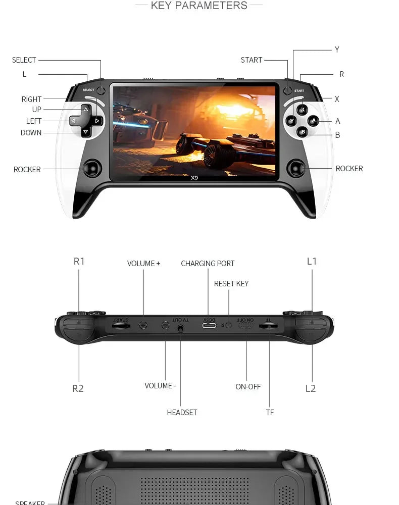 Console de jeux vidéo portable X9 Retro, écran IPS 5,5 pouces