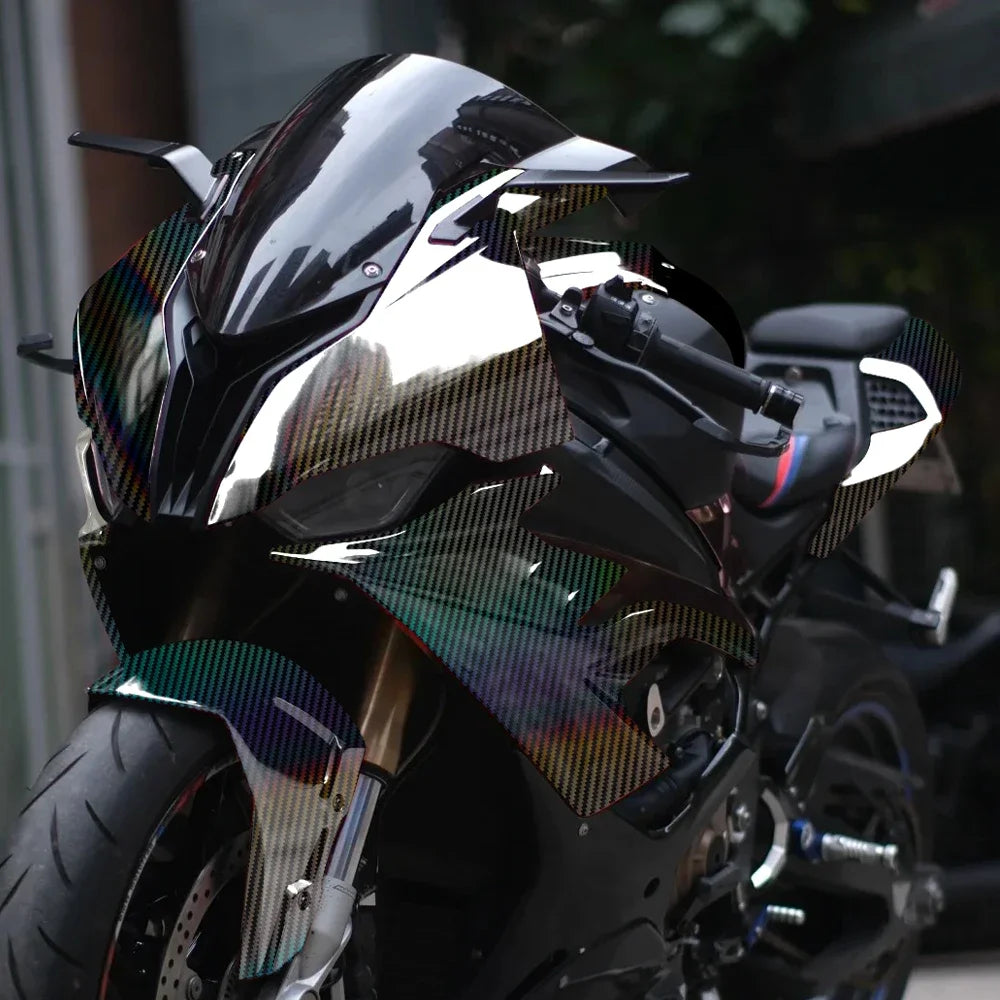 Autocollants en fibre de carbone arc-en-ciel laser