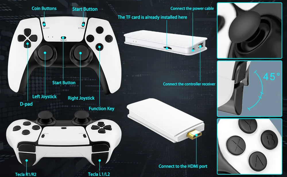 Console de jeux vidéo M15 64 Go avec 3/40000 jeux intégré