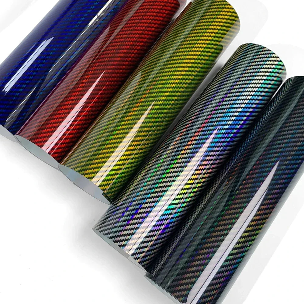 Autocollants en fibre de carbone arc-en-ciel laser