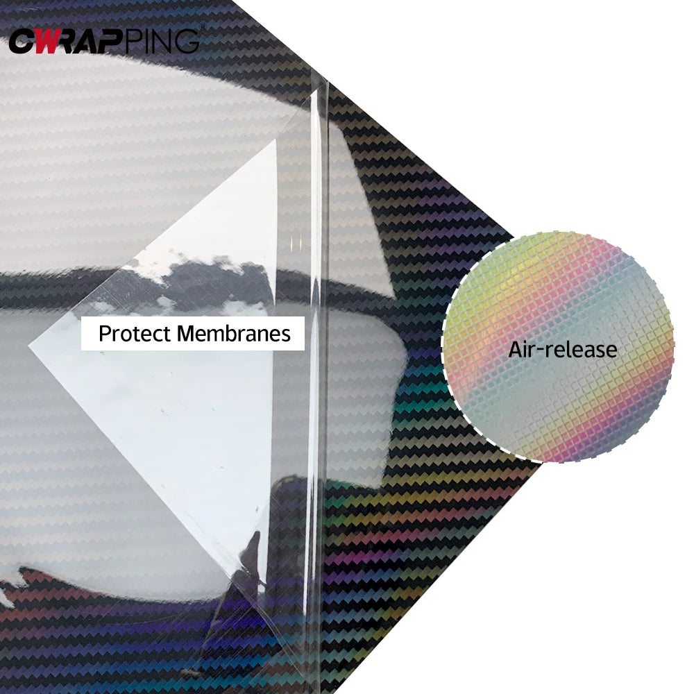 Autocollants en fibre de carbone arc-en-ciel laser