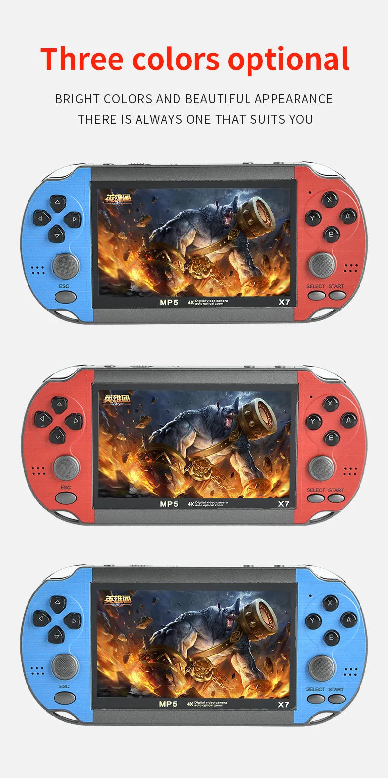 Console de jeu portable X7 4,3 pouces