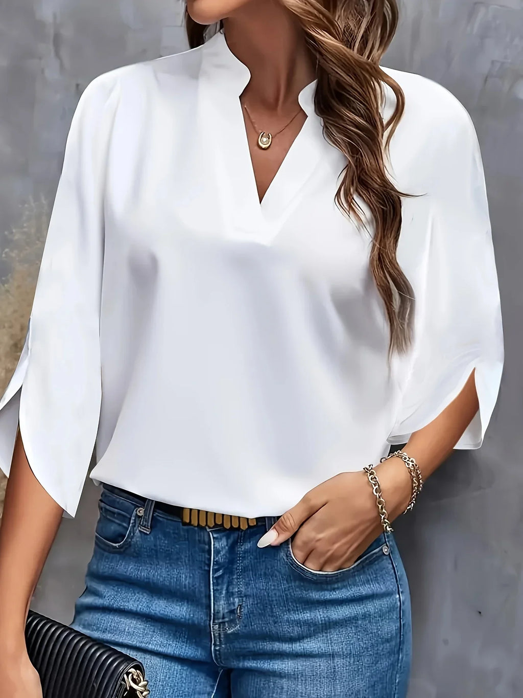 Chemise col en V Élégante et décontractées