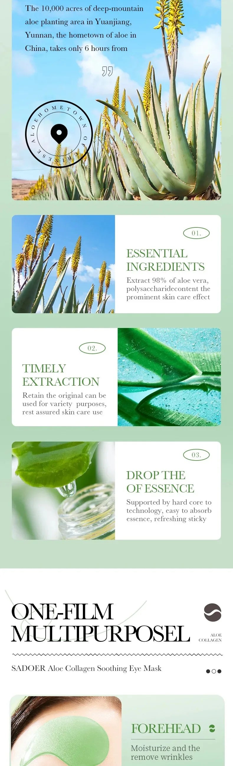 60 pcs Masque l'Aloe Vera et au Collagène Anti-cernes Anti-poches Hydratant Anti-rides