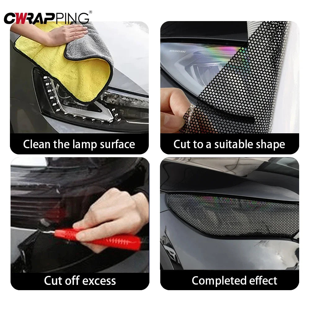 Autocollant pour phare de voiture en vinyle perforé, étanche, anti-rayures