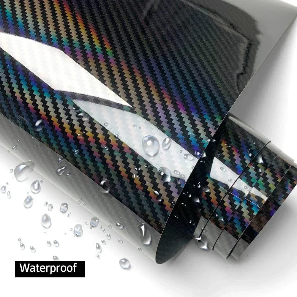 Autocollants en fibre de carbone arc-en-ciel laser