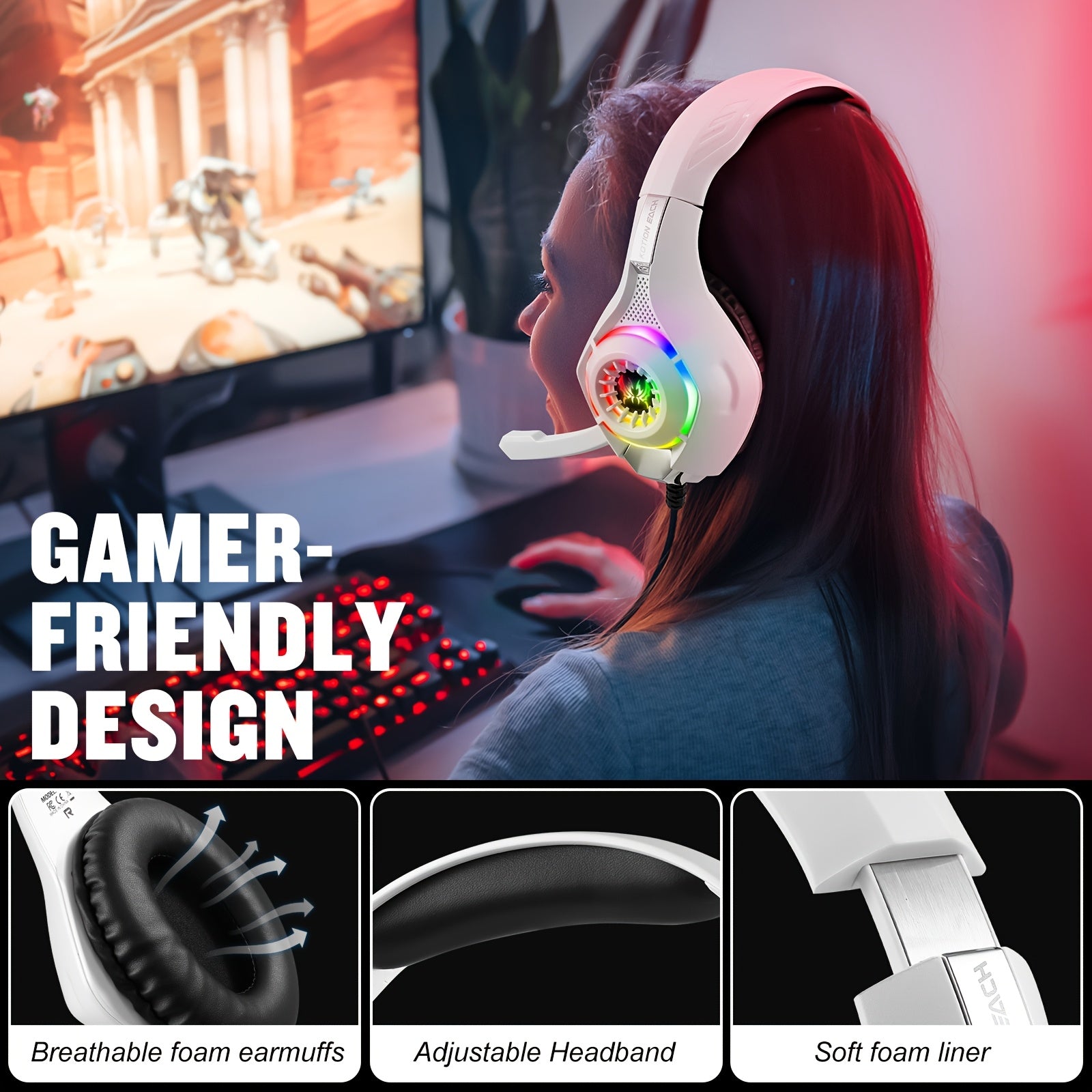 Casque de jeu adapté pour PC, PS4, PS5 avec microphone