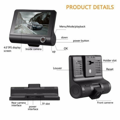 Caméra de voiture DVR 3 objectifs